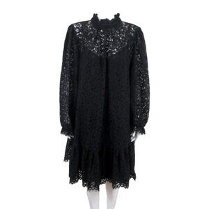 NWT J Crew Womens XL Black Lace Ruffle Neck Long Sleeve Knee Length Dress